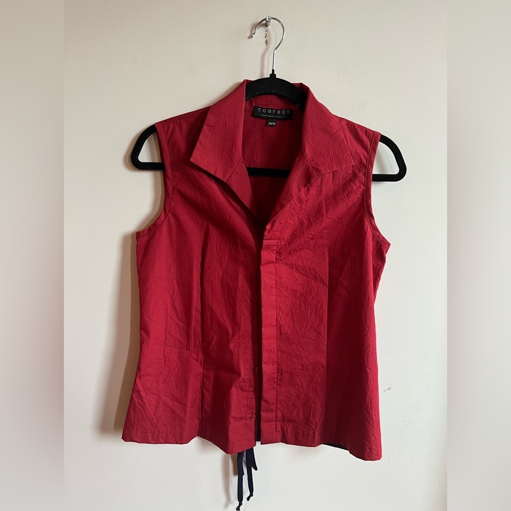 COMRAGS Cotton Red Sleeveless Button-down Shirt - XS